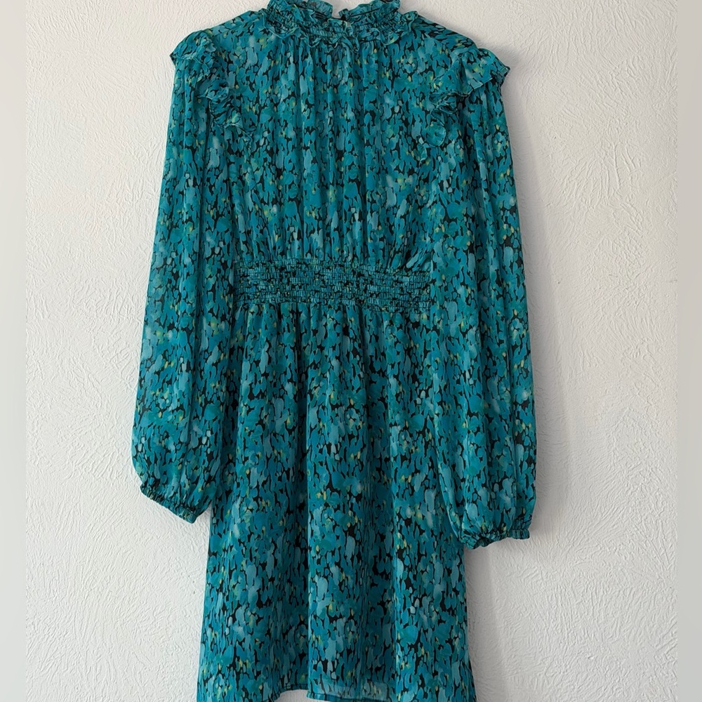 Chic Teal Floral Long Sleeve Dress